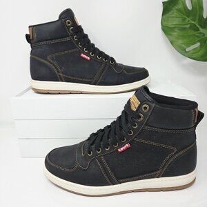Levi's Mens 9 Stanton Waxed UL NB Hightop Sneaker Shoe Black Tan Stich